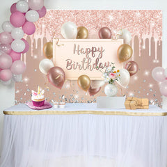 Lofaris Pink Creamy Glitter Balloon Ribbon Birthday Backdrop
