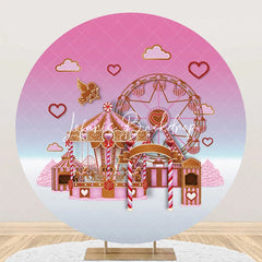 Lofaris Pink Cupid Carousel Round Circus Birthday Backdrop
