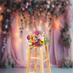 Lofaris Pink Curtain Dim Light Floral Photography Backdrop
