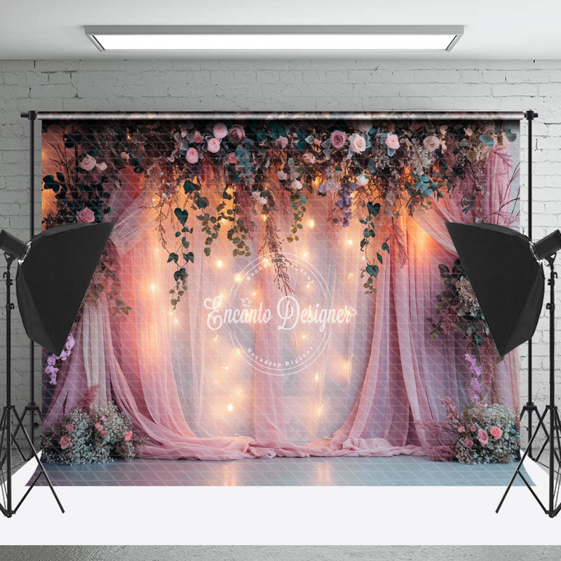 Lofaris Pink Curtain Dim Light Floral Photography Backdrop