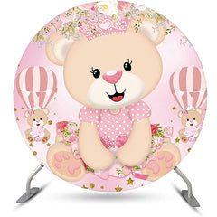 Lofaris Pink Cute Bear Floral Round Baby Shower Backdrop