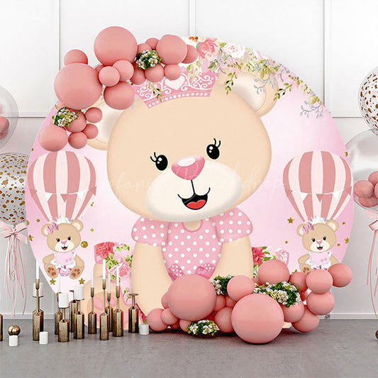 Lofaris Pink Cute Bear Floral Round Baby Shower Backdrop