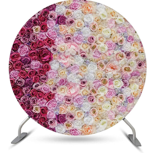 Lofaris Pink Dark Purple Floral Wall Round Wedding Backdrop