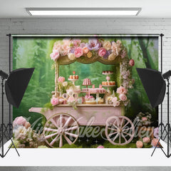 Lofaris Pink Dessert Flower Cart Spring Photography Backdrop