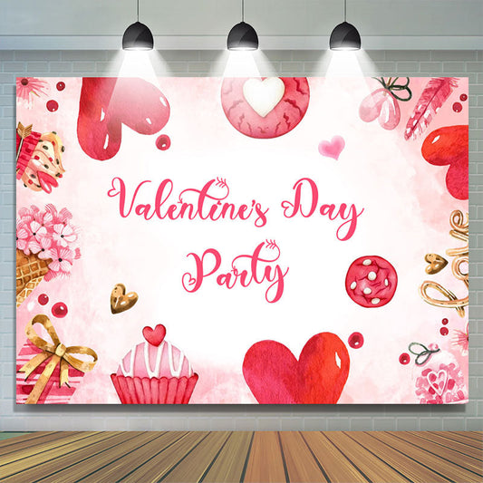 Lofaris Pink Dessert Hearts Floral Valentines Day Backdrop