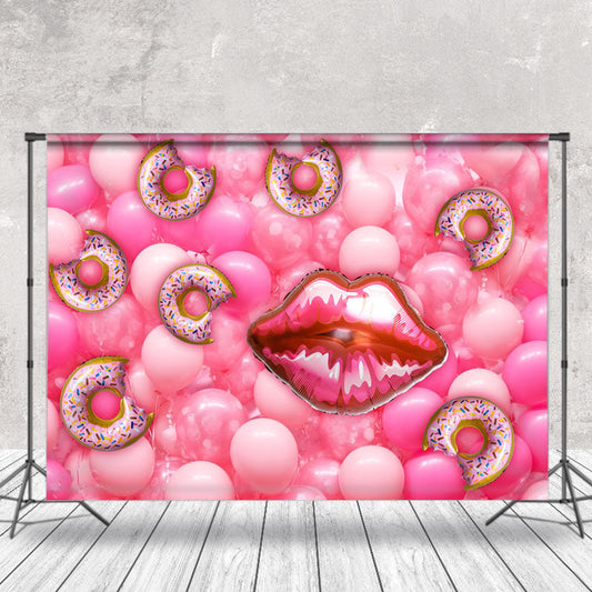 Lofaris Pink Donut Lips Balloon Birthday Cake Smash Backdrop