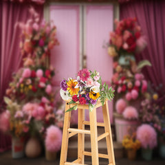 Lofaris Pink Door Curtain Colorful Floral Backdrop For Photo