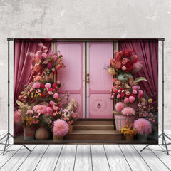 Lofaris Pink Door Curtain Colorful Floral Backdrop For Photo