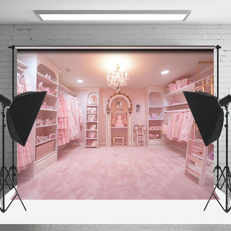 Lofaris Pink Dress Room Birthday Backdrop For Photography
