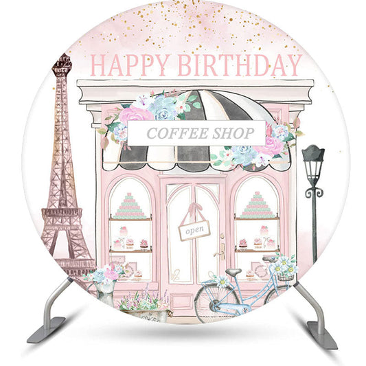 Lofaris Pink Eiffel Flower Coffee Shop Birthday Backdrop