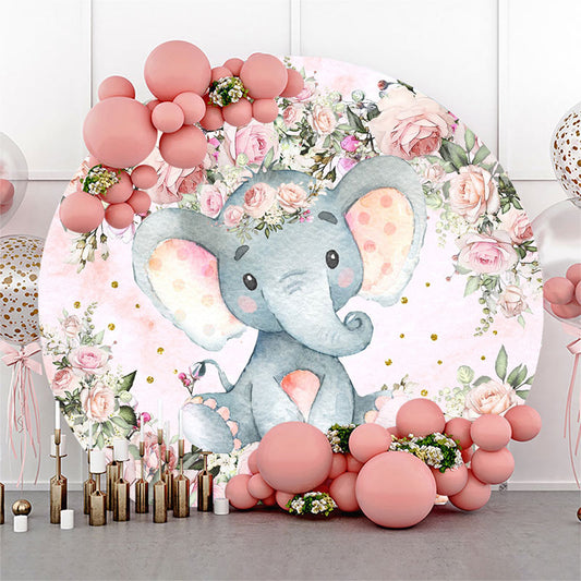 Lofaris Pink Elephant And Flower Round Backdrop Kit