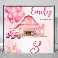 Lofaris Pink Farm Barn Custom Third Birthday Backdrop for Girl
