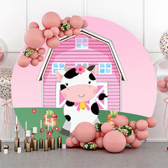 Lofaris Pink Farm Cute Cow Round Backdrop Kit For Baby Shower
