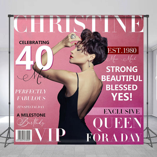 Lofaris Pink Fashion Magzine Custom 40Th Birthday Backdrop