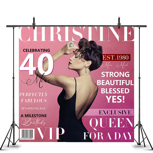 Lofaris Pink Fashion Magzine Custom 40Th Birthday Backdrop