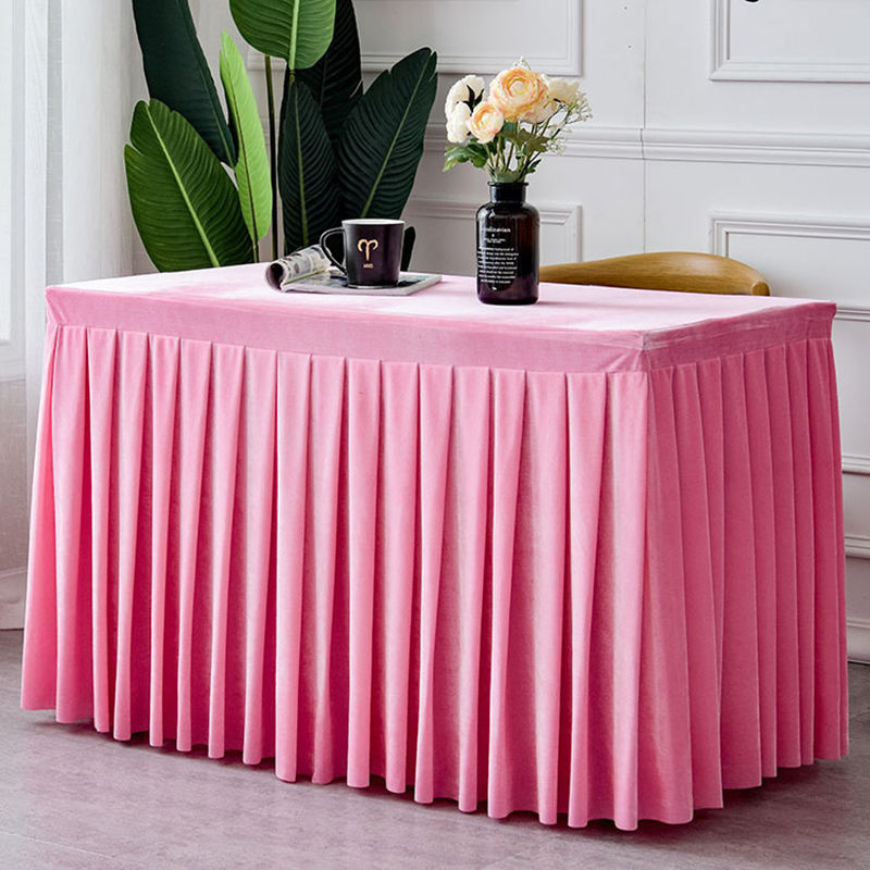 Lofaris Pink Fitted Velvet Rectangle Table Skirts Cover