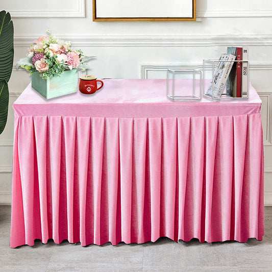 Lofaris Pink Fitted Velvet Rectangle Table Skirts Cover