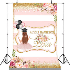Lofaris Pink Floral And Gold Glitter Class Of 2022 Girls Backdrop