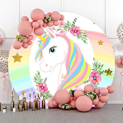 Lofaris Pink Floral And Unicorn Round Birthday Backdrop Kit