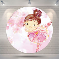 Lofaris Pink Floral Ballerina Girls Circle Backdrop Cover