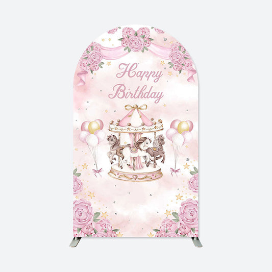 Lofaris Pink Floral Balloon Arch Backdrop For Birthday Party