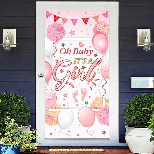 Lofaris Pink Floral Balloon Girls Baby Shower Door Cover
