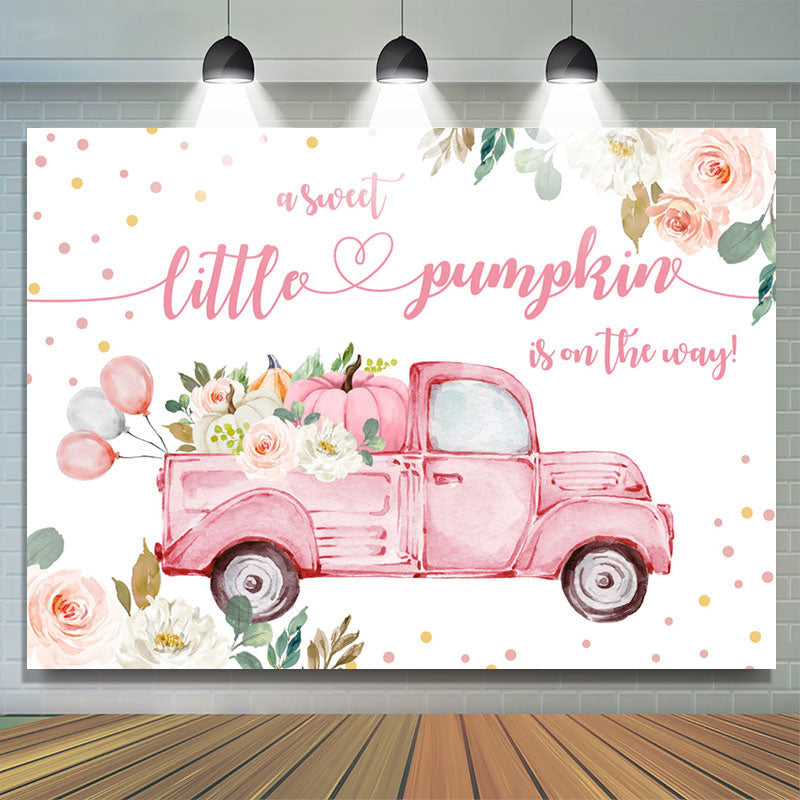 Lofaris Pink Floral Balloon Truck Baby Shower Backdrop