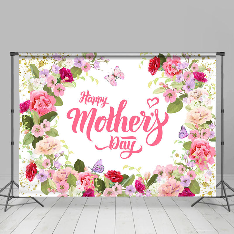 Lofaris Pink Floral Bloom Happy Mothers Day Backdrop