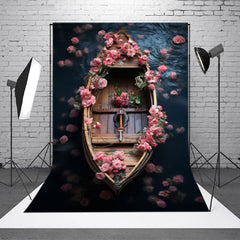 Lofaris Pink Floral Boat River Fine Art Backdrop For Photo