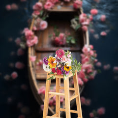Lofaris Pink Floral Boat River Fine Art Backdrop For Photo