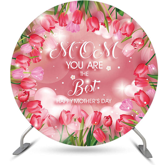 Lofaris Pink Floral Bokeh Heart Round Mothers Day Backdrop