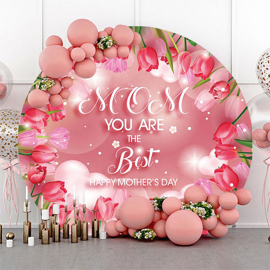 Lofaris Pink Floral Bokeh Heart Round Mothers Day Backdrop