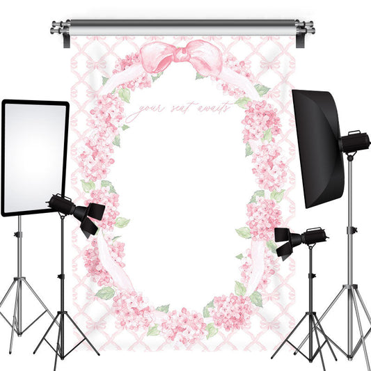 Lofaris Pink Floral Bowknot Green Leaves Wedding Backdrop