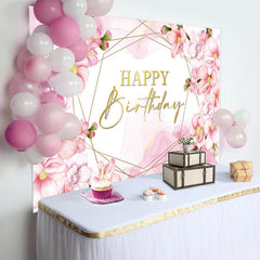 Lofaris Pink Floral Bud Watercolor Happy Birthday Backdrop