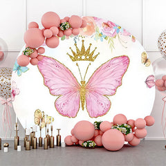 Lofaris Pink Floral Butterfly Crown Round Birthday Backdrop