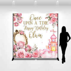 Lofaris Pink Floral Castle Mirror Custom Birthday Backdrop