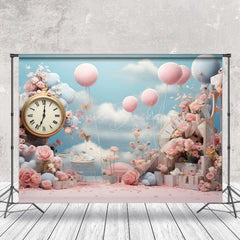 Lofaris Pink Floral Clock Balloon Birthday Photo Backdrop