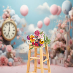 Lofaris Pink Floral Clock Balloon Birthday Photo Backdrop