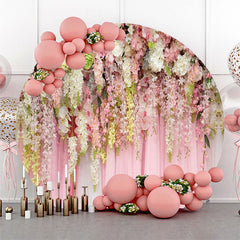 Lofaris Pink Floral Curtain White Round Wedding Backdrop