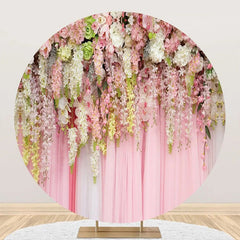 Lofaris Pink Floral Curtain White Round Wedding Backdrop