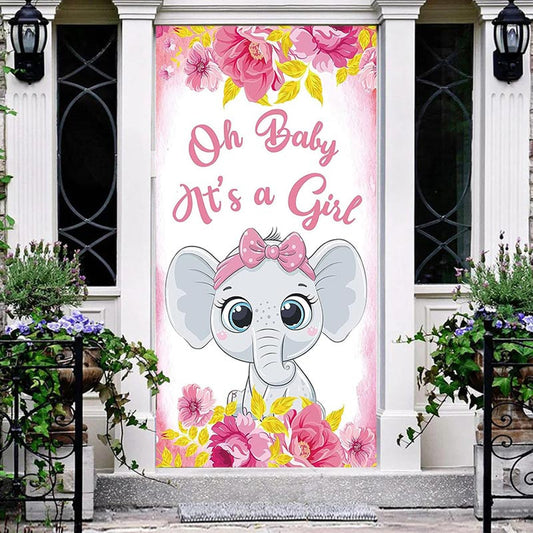 Lofaris Pink Floral Elephant Girls Baby Shower Door Cover