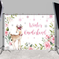 Lofaris Pink Floral Elk Winter Onederland Birthday Backdrops