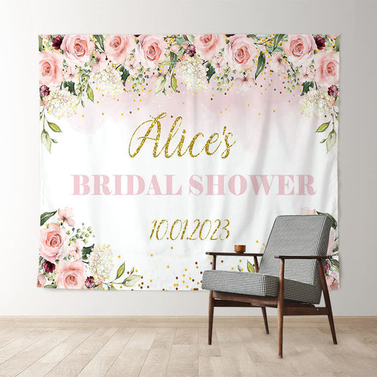 Lofaris Pink Floral Glitter Kiss The Miss Goodbye Wedding Backdrop