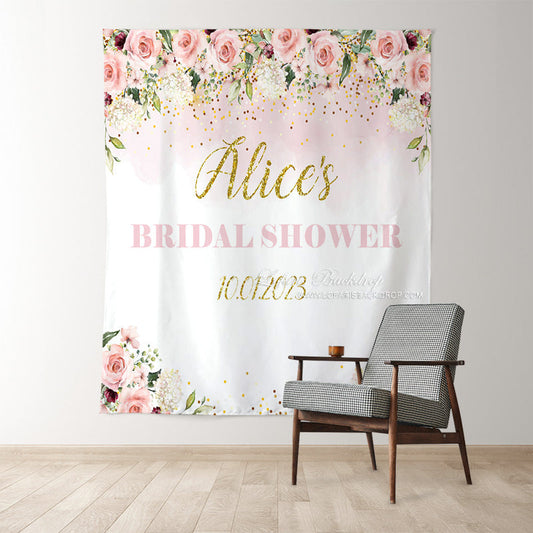 Lofaris Pink Floral Glitter Kiss The Miss Goodbye Wedding Backdrop