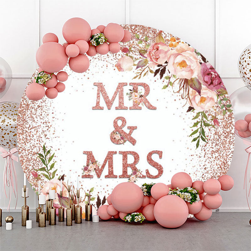 Lofaris Pink Floral Glitter Mr & Mrs Circle Wedding Backdrop