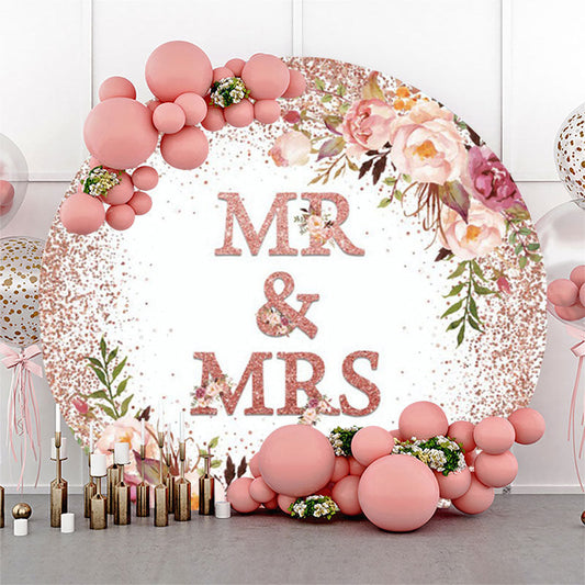 Lofaris Pink Floral Glitter Mr & Mrs Circle Wedding Backdrop