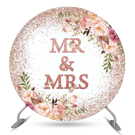 Lofaris Pink Floral Glitter Mr & Mrs Circle Wedding Backdrop