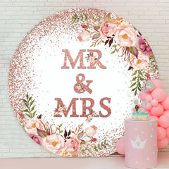 Lofaris Pink Floral Glitter Mr & Mrs Circle Wedding Backdrop