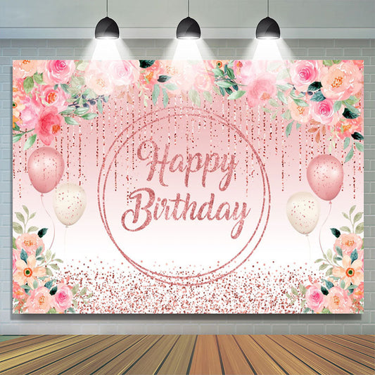 Lofaris Pink Floral Glitter Tassels Leaves Birthday Backdrop