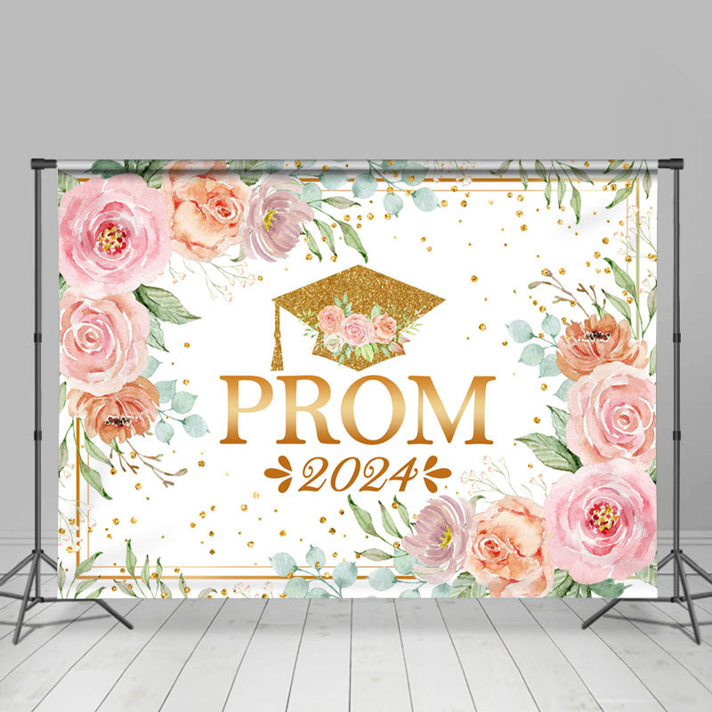 Lofaris Pink Floral Gold Dot Spring Prom 2024 Dance Backdrop